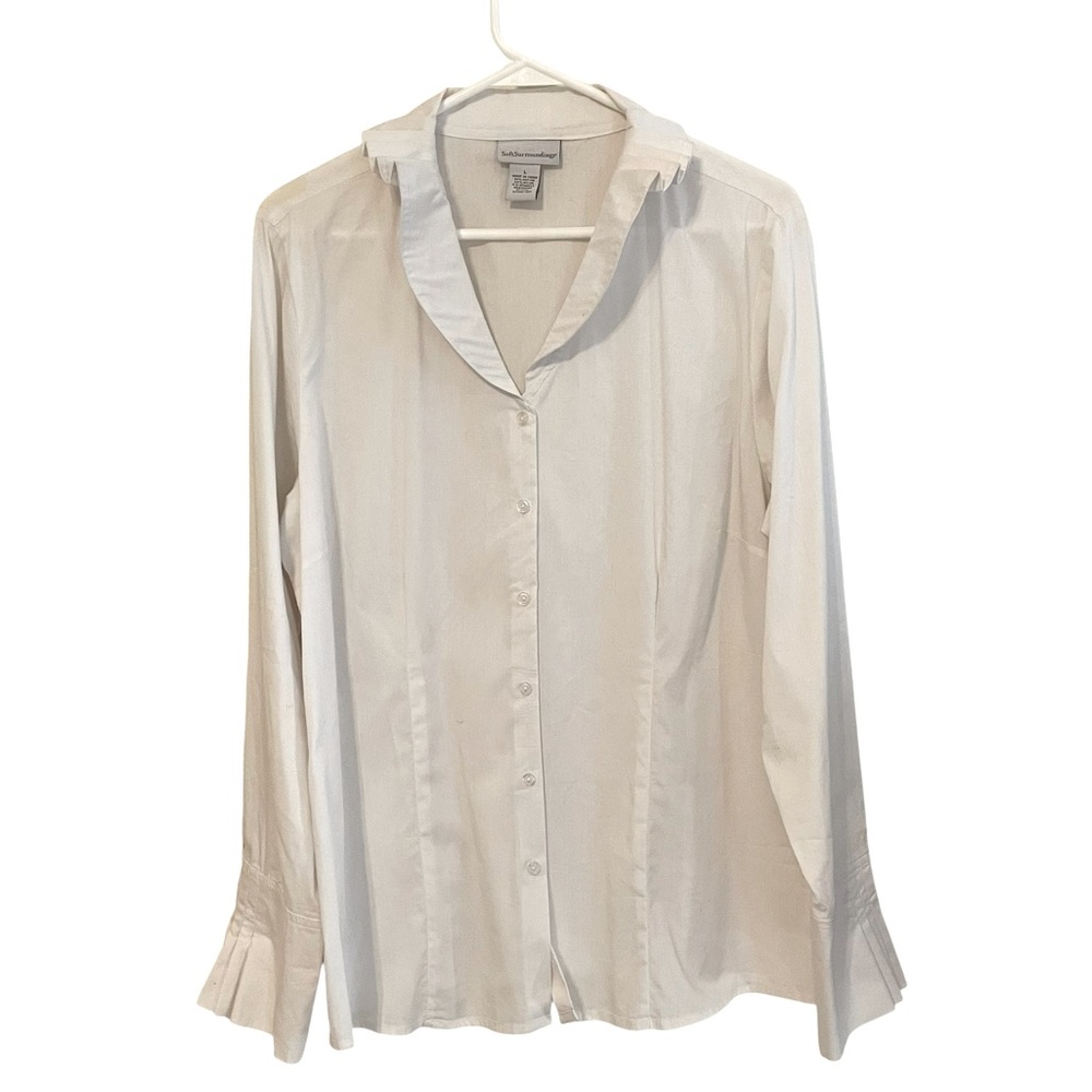 Soft Surroundings‎ White Pleated Collar and Cuff Blouse Size Large